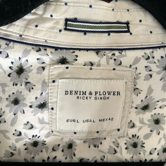 Denim & Flower Ricky Singh Cream w/ Black Dot Short Sleeve Button-Up Sz L cotton - Picture 8 of 10